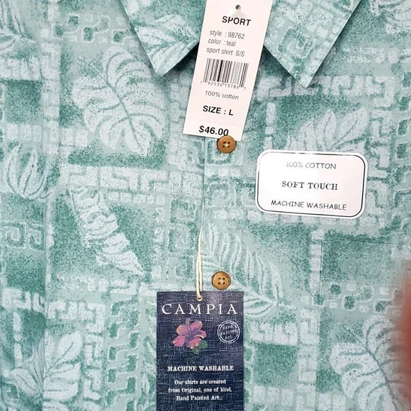 NEW Large Campia casual tropical cruise camp shirt teal - Picture 2 of 2
